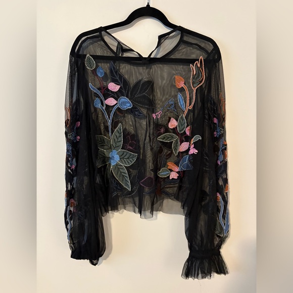 Anthropologie Tops - Anthropologie sheer embroidered top size XL
